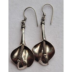 Vintage Sterling 925 Handcrafted Calla Lily Flower Earrings